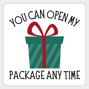 You Can Open My Package Anytime. Christmas Humor. Rude, Offensive, Inappropriate Christmas Design In Black Magnet